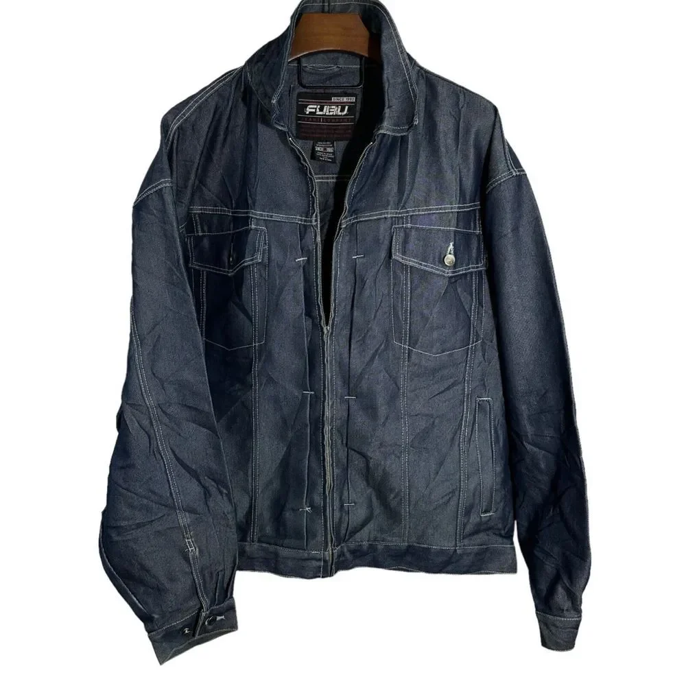 FUBU The Collection Blue‎ Denim Jacket Button Y2K 90s 3XL XXXL